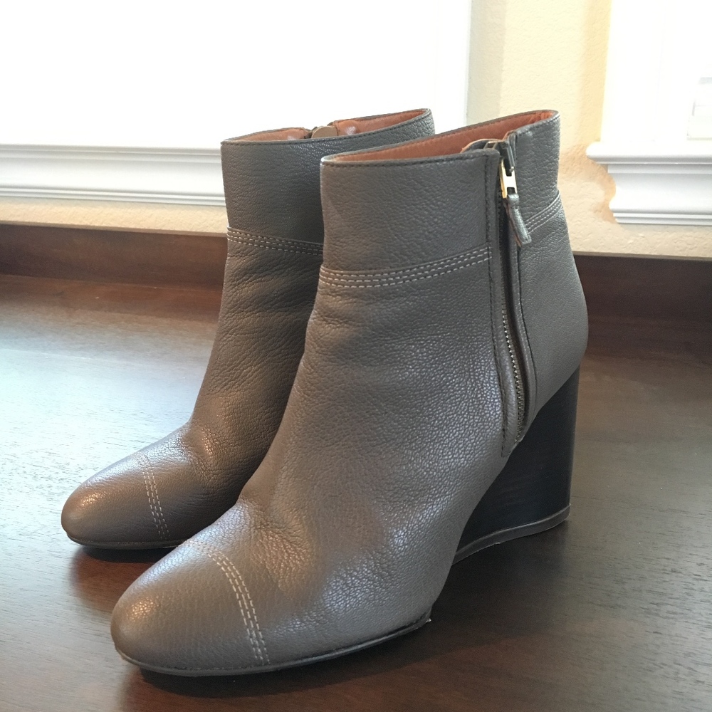 Lanvin Gray Leather Wedge Ankle Boots